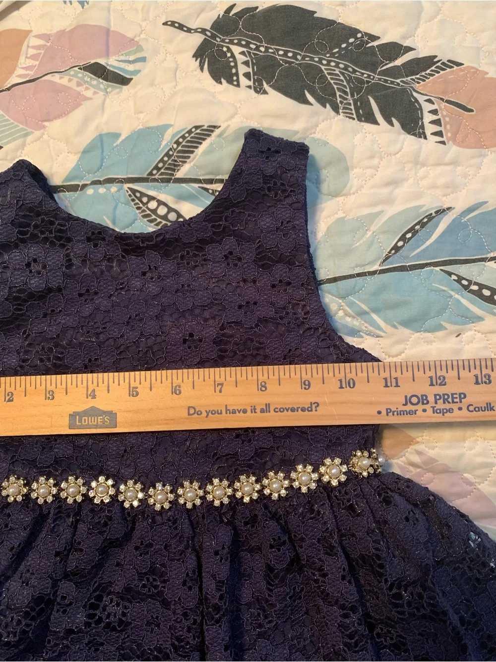 American Princess Navy Lace Dress with Pearl Floral Beading